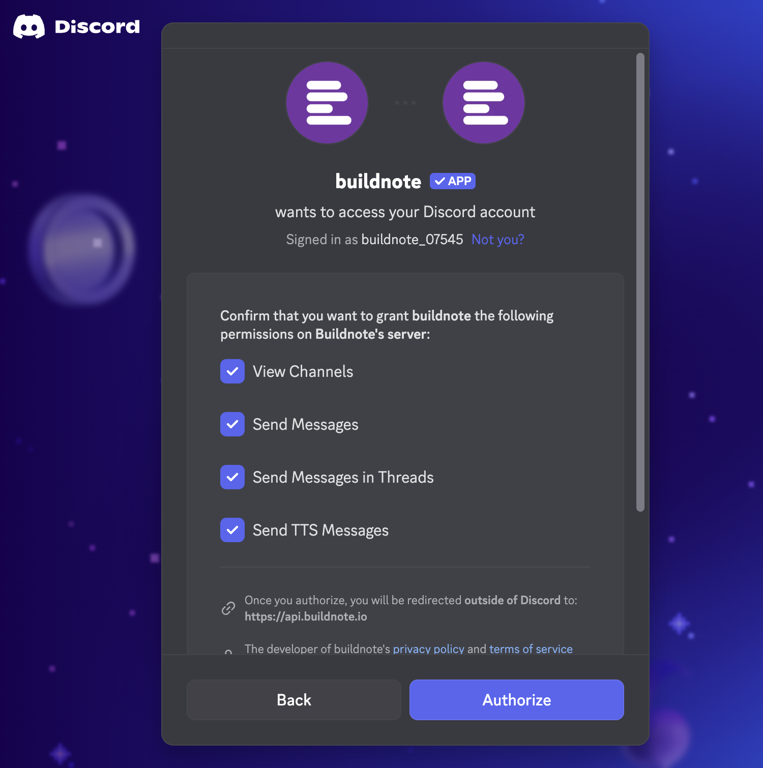 Authorize Discord App