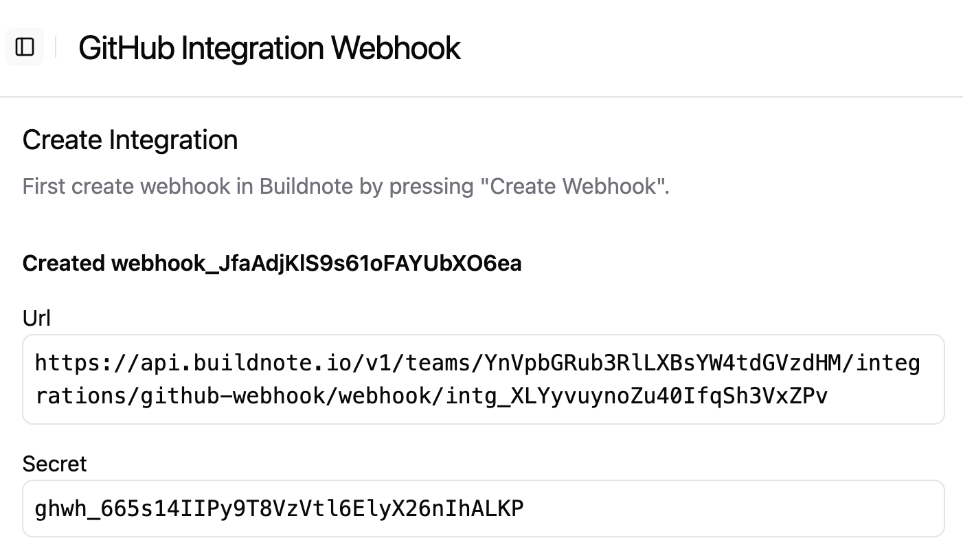 GitHub Webhook Created In Buildnote