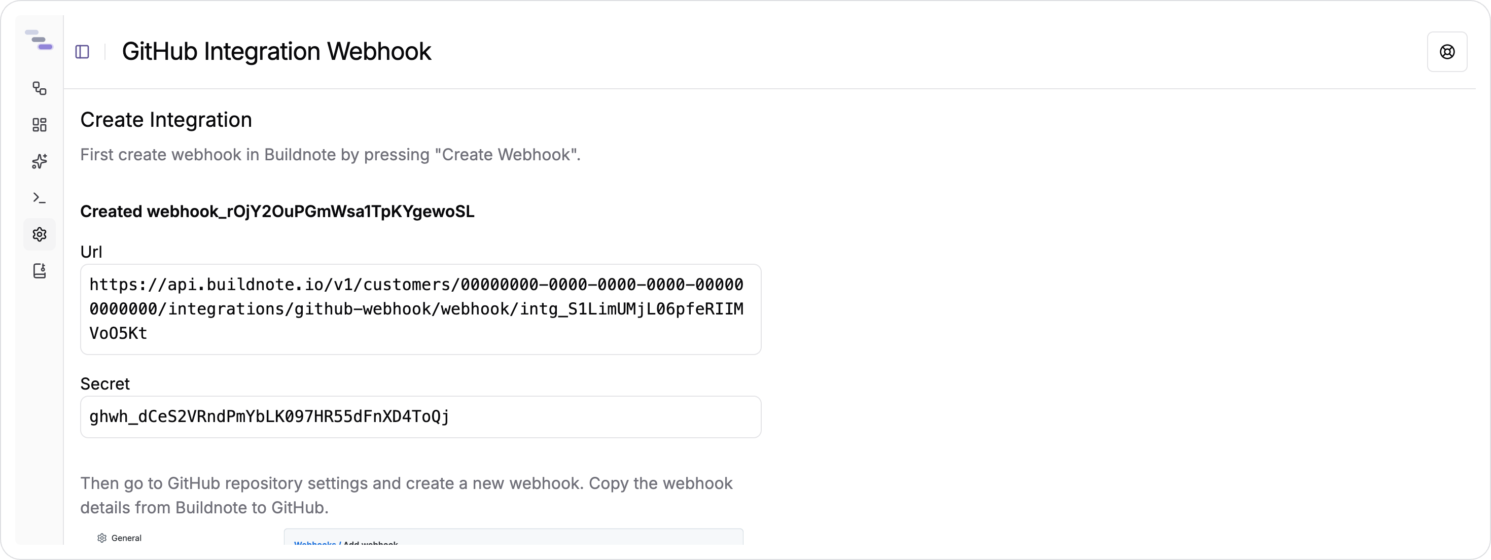 GitHub Webhook Created In Buildnote