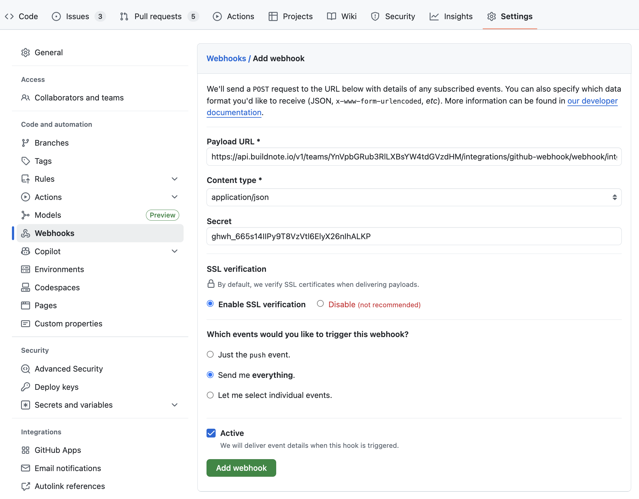 Configure GitHub Webhook