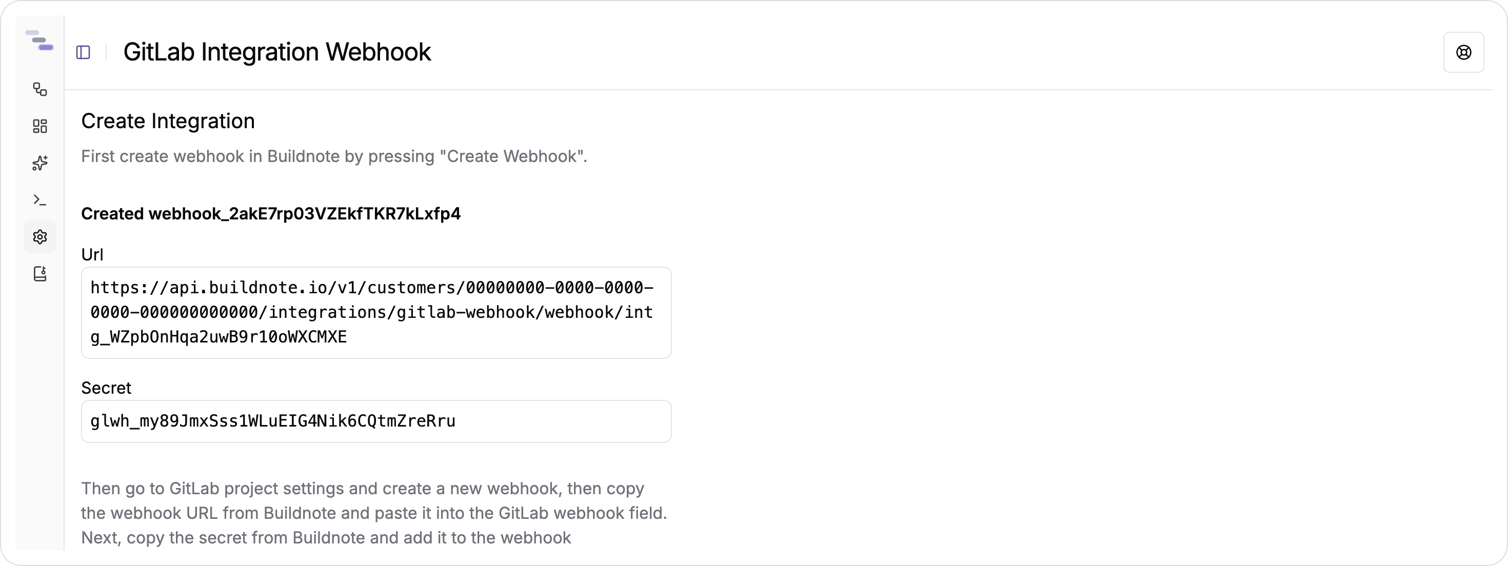 GitLab Webhook Created In Buildnote