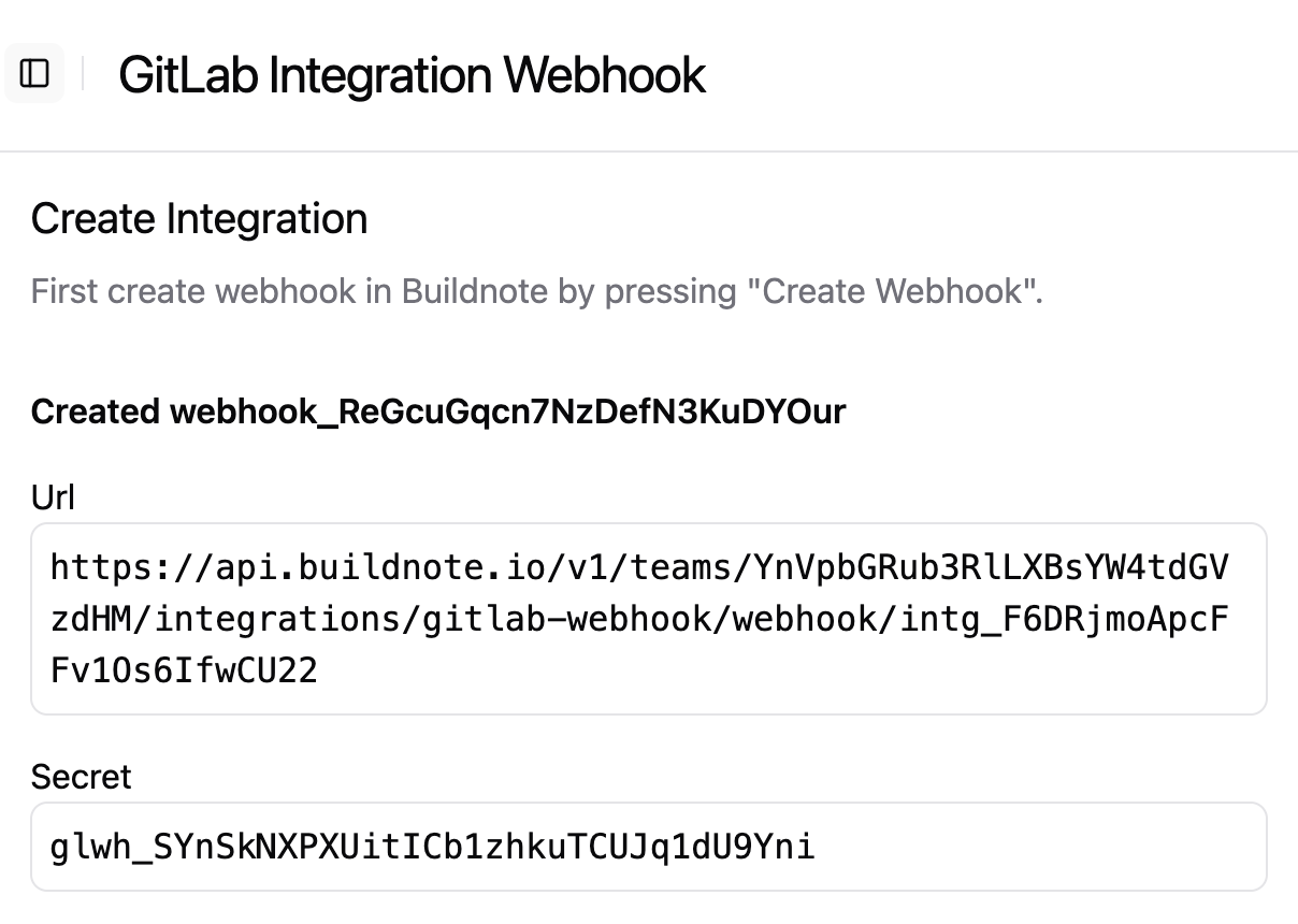 GitLab Webhook Created In Buildnote