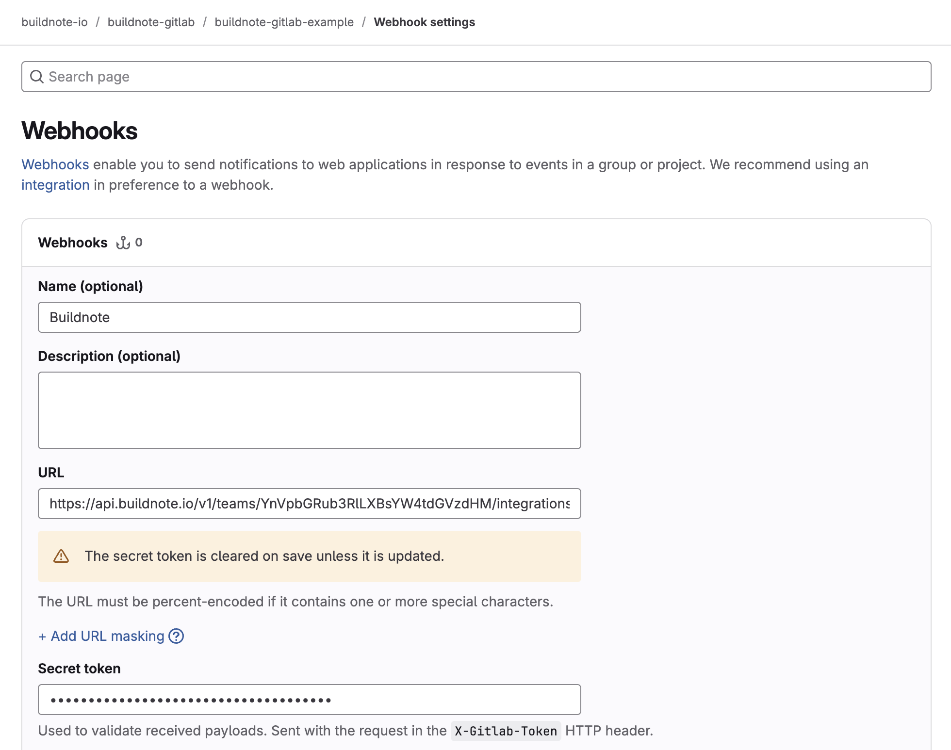 Configure GitLab Webhook Details