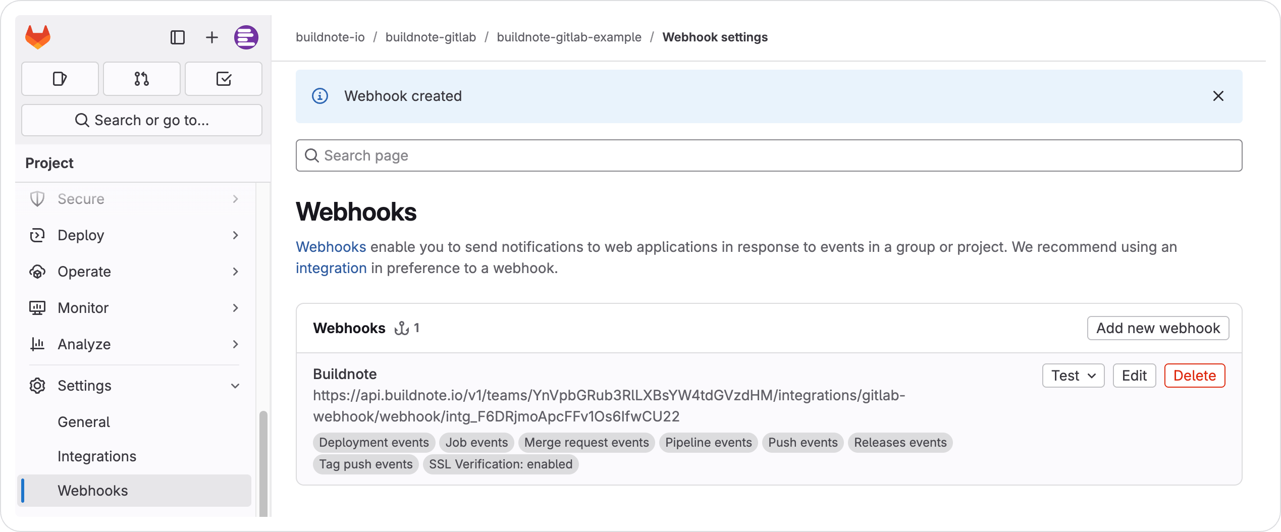 GitLab Webhook Created