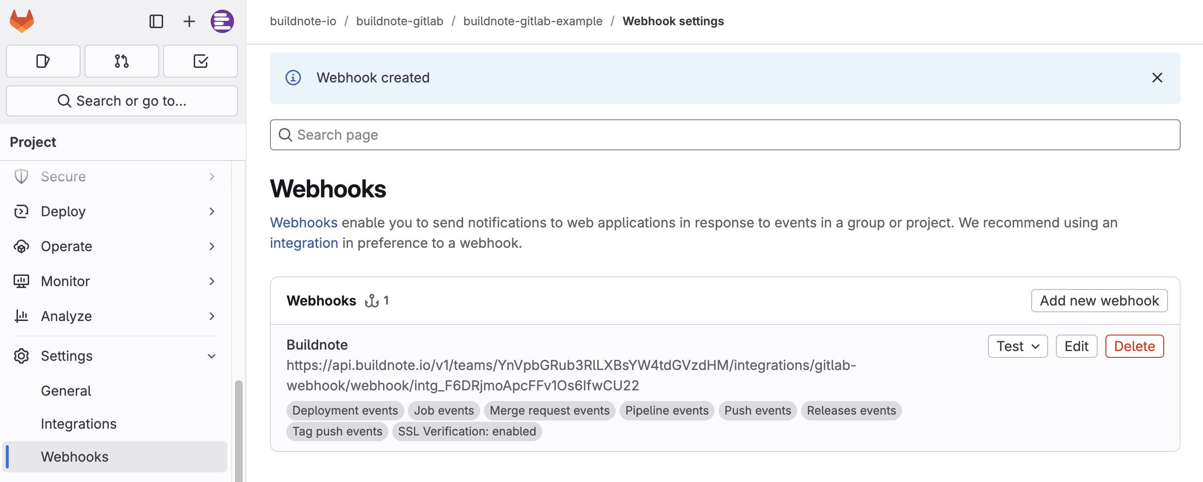 GitLab Webhook Created