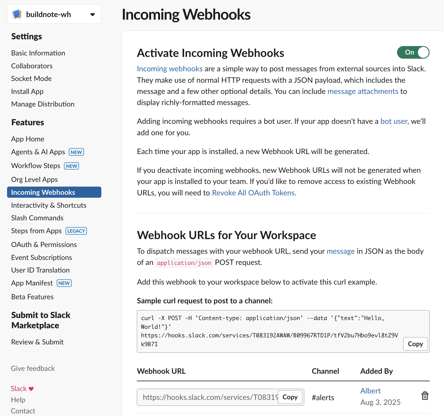 Slack Webhook Created