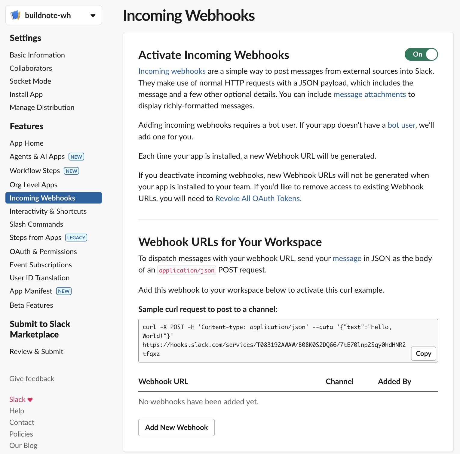 Slack Webhook Create