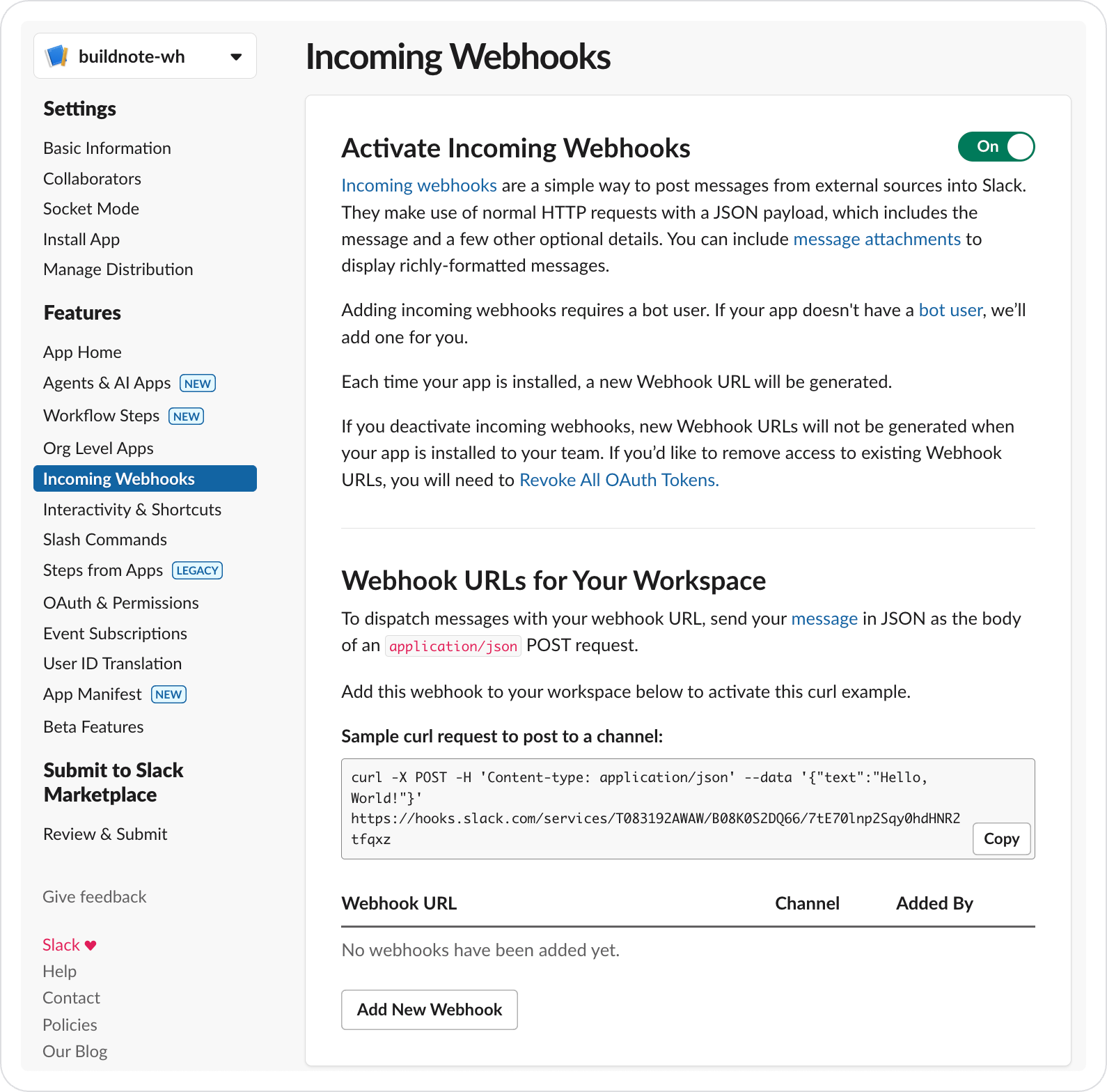 Slack Webhook Create